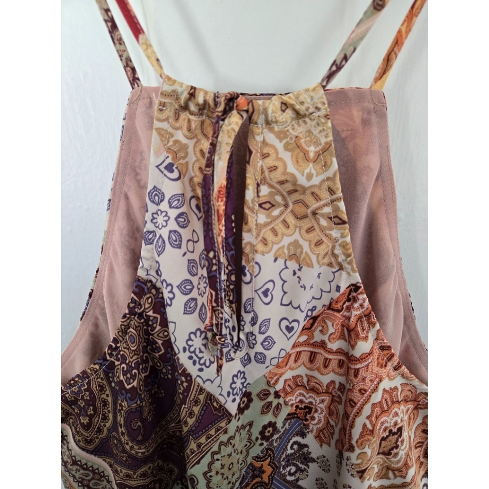 Vici‎ Women's Patchwork Midi Dress Size M Silky Boho Hippie Fairy Scarf Print - Picture 7 of 13